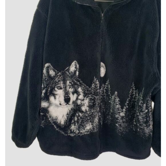 Vtg Adventure Pass Zip Front Fleece Jacket Wolf Graphic Double Sided USA Large - Picture 2 of 8
